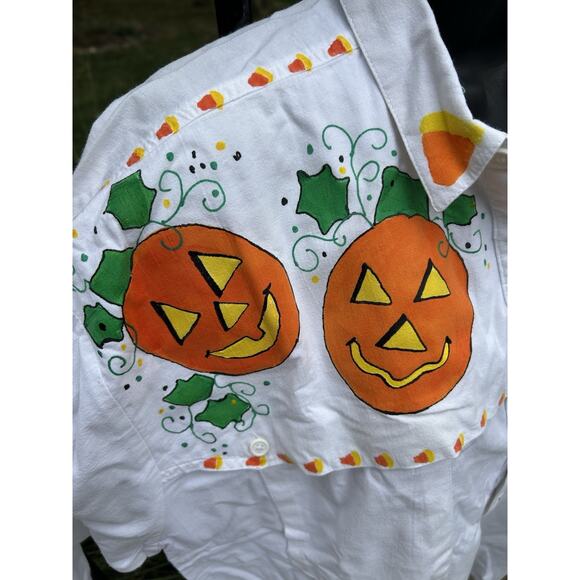 SUN BELT Womens 100% Cotton Collared Halloween Fall Shirt Pumpkin Large Vintage - Picture 2 of 9